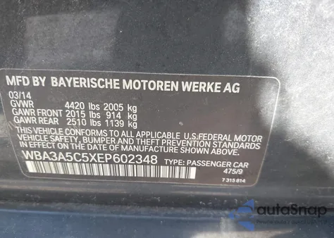 2014 BMW 328 I from USA, damaged, VIN WBA3A5C5XEP602348